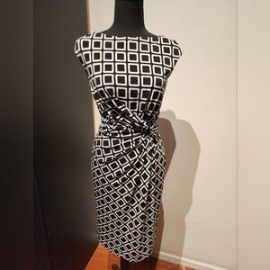 Ralph Lauren Black and White Square Pattern Midi Dress